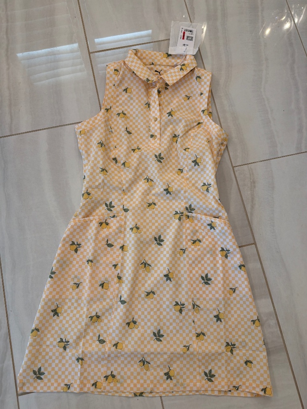 PUMA XS golf dress with panties yellow lemons sleeveless NWT